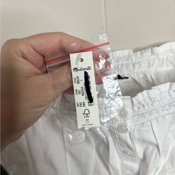 Madewell white Smocked Button-Front Top in Poplin size L new - Picture 6 of 9